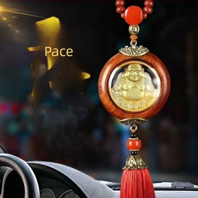 Pandant auto dublu – Avalokiteshvara și Buddha Maitreya, Mu xuan, lemn, stil modern, decor interior, ornamente auto