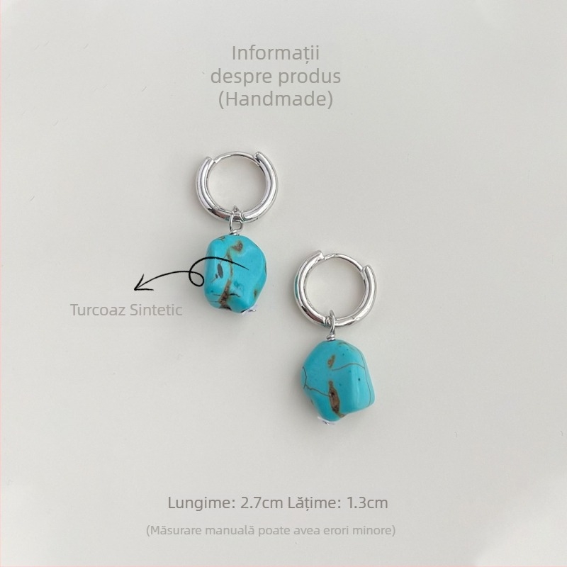 Cercei realizați manual, geometrici, în stil tibetan etnic, turcoaz sintetic – retro literar