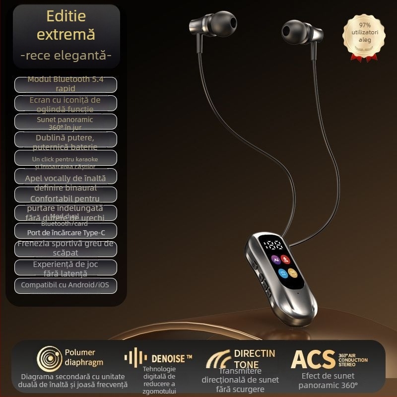 S30 Cască wireless cu Bluetooth 5.4, rază de 15 m, sunet stereo, afișaj digital, autonomie baterie 4–8 h