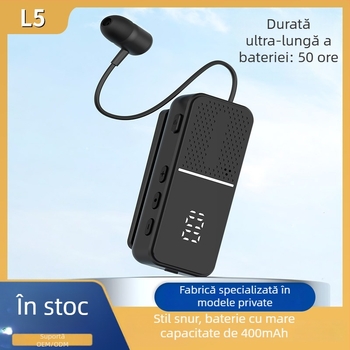 L5 Cască clip-on Bluetooth fără fir – Bluetooth 6.0, modul Lavalier, autonomie a bateriei peste 8 ore, ecran digital