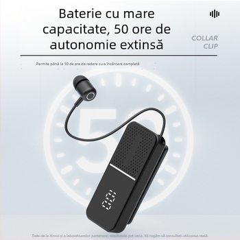 L5 Cască clip-on Bluetooth fără fir – Bluetooth 6.0, modul Lavalier, autonomie a bateriei peste 8 ore, ecran digital