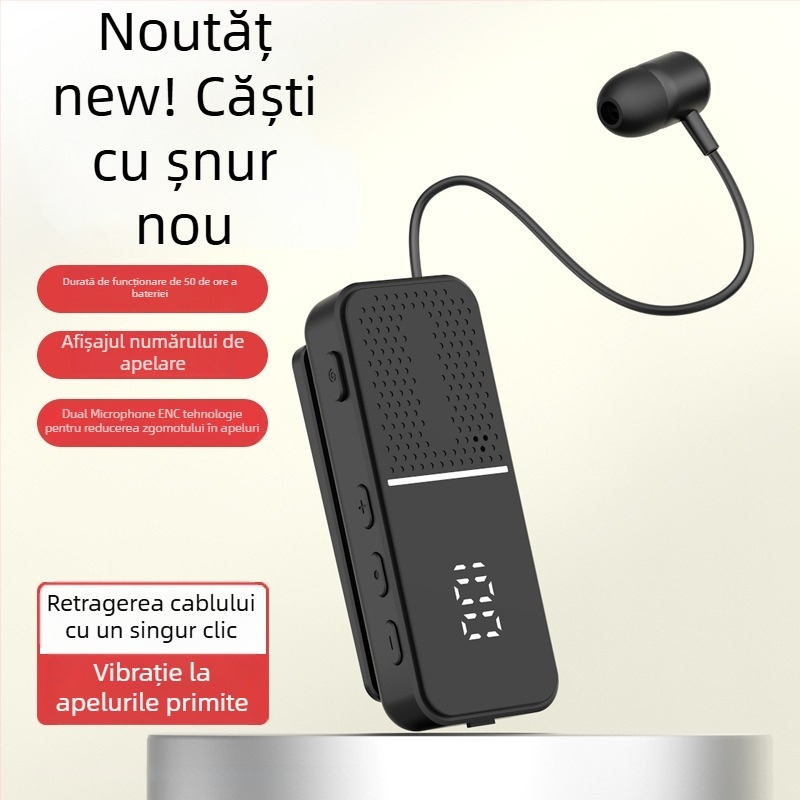 L5 Cască clip-on Bluetooth fără fir – Bluetooth 6.0, modul Lavalier, autonomie a bateriei peste 8 ore, ecran digital