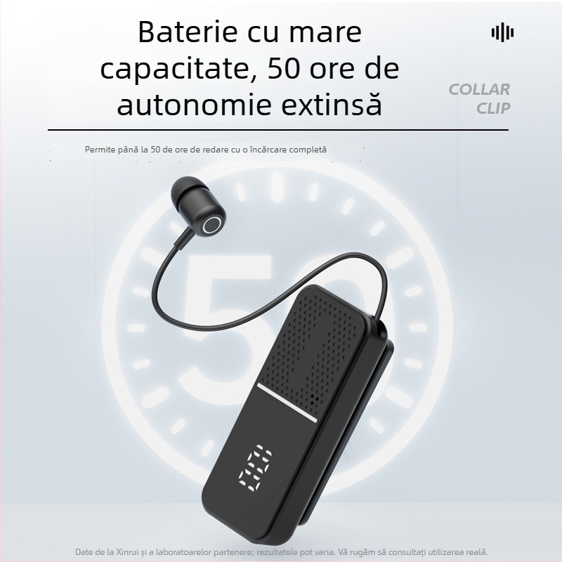 L5 Cască clip-on Bluetooth fără fir – Bluetooth 6.0, modul Lavalier, autonomie a bateriei peste 8 ore, ecran digital