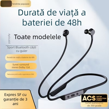 Căști Bluetooth cu bandă la gât 5.0 — anulare zgomot, peste 8 ore baterie, interval de 10 m, IPX4 rezistență la apă, sunet stereo