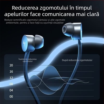 Căști Bluetooth cu bandă la gât 5.0 — anulare zgomot, peste 8 ore baterie, interval de 10 m, IPX4 rezistență la apă, sunet stereo