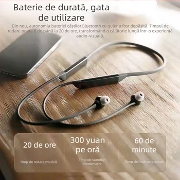 Căști Bluetooth cu bandă la gât 5.0 — anulare zgomot, peste 8 ore baterie, interval de 10 m, IPX4 rezistență la apă, sunet stereo