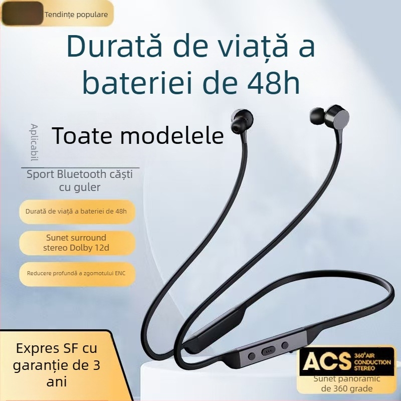 Căști Bluetooth cu bandă la gât 5.0 — anulare zgomot, peste 8 ore baterie, interval de 10 m, IPX4 rezistență la apă, sunet stereo