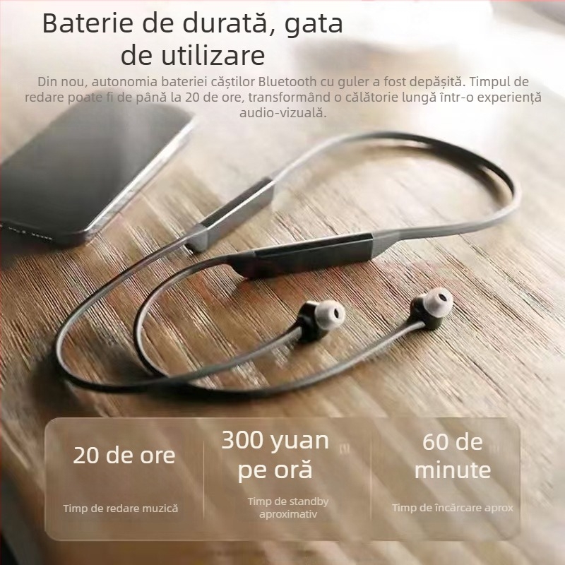 Căști Bluetooth cu bandă la gât 5.0 — anulare zgomot, peste 8 ore baterie, interval de 10 m, IPX4 rezistență la apă, sunet stereo