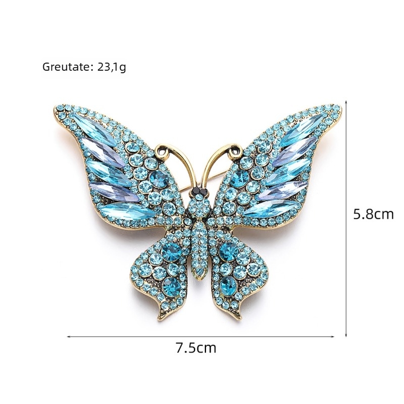 Broșă fluture - aliaj, placare electrolitică, formă animal, anti-reflexie, accesoriu pentru femei