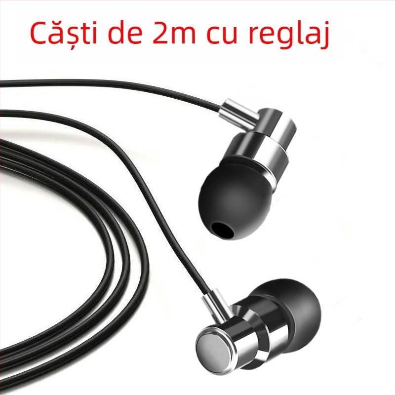 Căști in-ear cu cablu, model T665, driver dinamic, cablu de 2 m, compatibile cu iOS