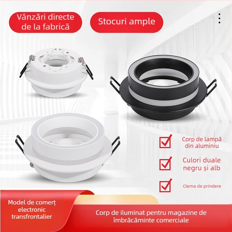 GX53 Spotlight încastrat, model 609, aluminiu și acrilic, finisaj cu pulbere, pentru uz casnic și comercial