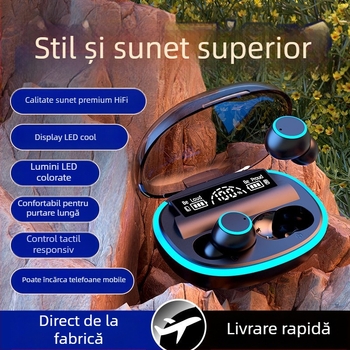 Căști Bluetooth in-ear pentru gaming, versiunea 5.3, rază de 15 m, IPX5 rezistente la apă, afișaj digital al bateriei, autonomie 4–8 ore