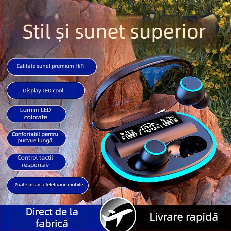 Căști Bluetooth in-ear pentru gaming, versiunea 5.3, rază de 15 m, IPX5 rezistente la apă, afișaj digital al bateriei, autonomie 4–8 ore