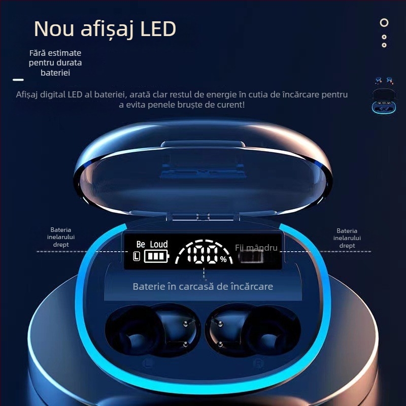 Căști Bluetooth in-ear pentru gaming, versiunea 5.3, rază de 15 m, IPX5 rezistente la apă, afișaj digital al bateriei, autonomie 4–8 ore