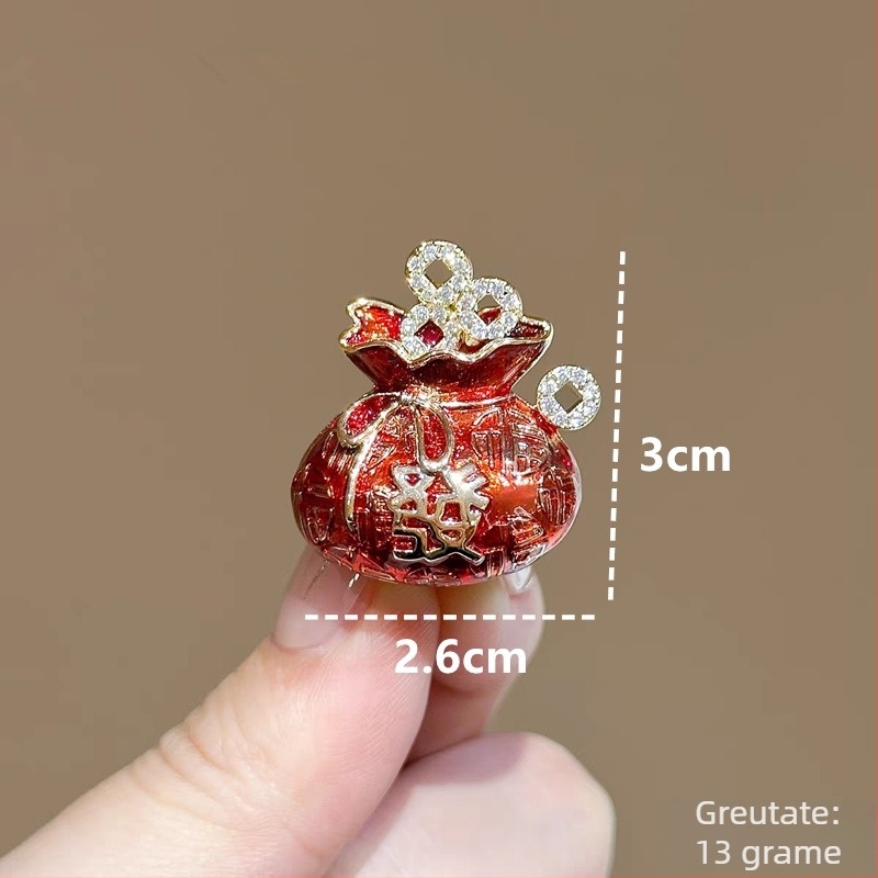 Broșă din aliaj de zinc, stil chinezesc norocos – pungă pentru bani cu motif în formă de papion, placare electrolitică, Yiwu, primăvara 2025