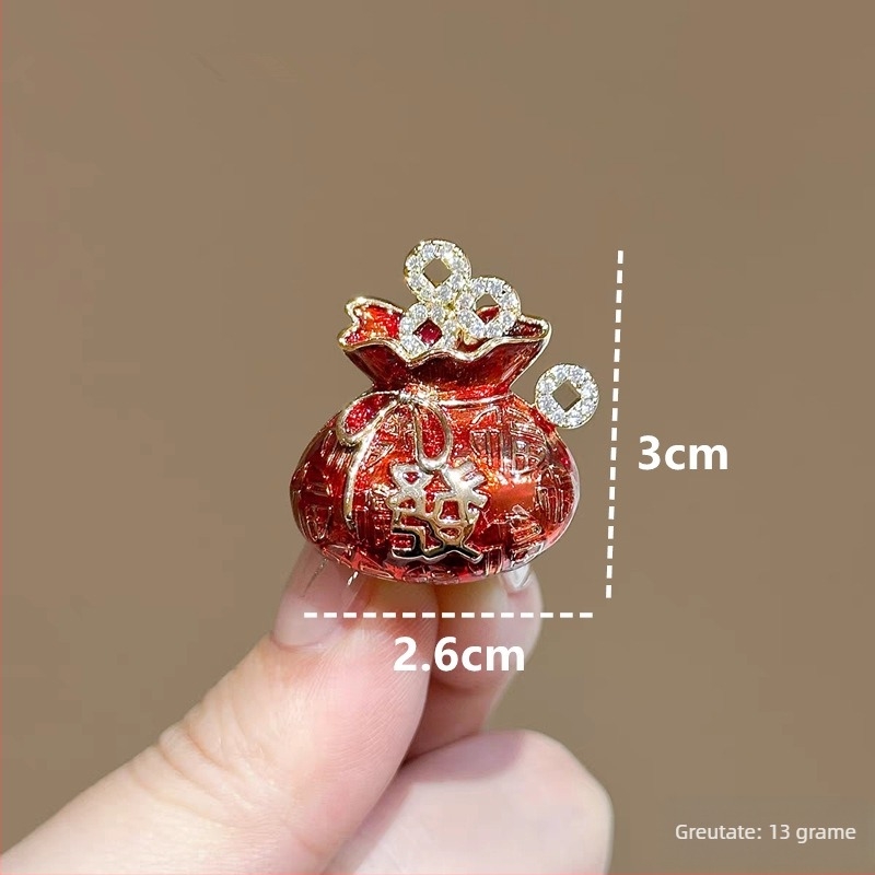 Broșă din aliaj de zinc, stil chinezesc norocos – pungă pentru bani cu motif în formă de papion, placare electrolitică, Yiwu, primăvara 2025