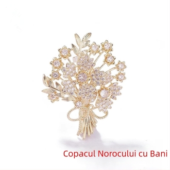 Broșă cu design Copacul norocului, flori și frunze, material aliaj zinc, placare electroplatină, stil pastoral