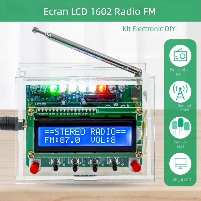 Radio FM digital DIY TJ-56-634 cu indicator de nivel, MCU 51 și RDA5807