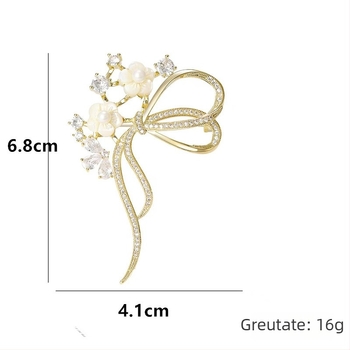 Broșă cu motif scoică-flori, placată electro, forme: coroană, floare, panglică, frunză; unisex accesoriu de modă