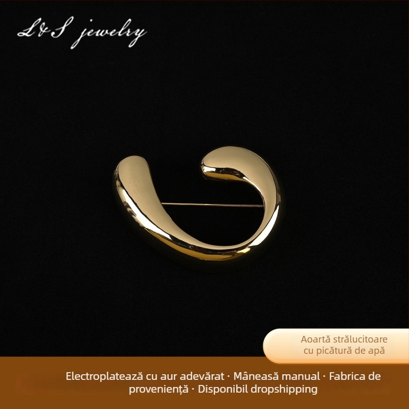 Broșă din cupru, formă de picătură de apă, geometrică, placare electroplată