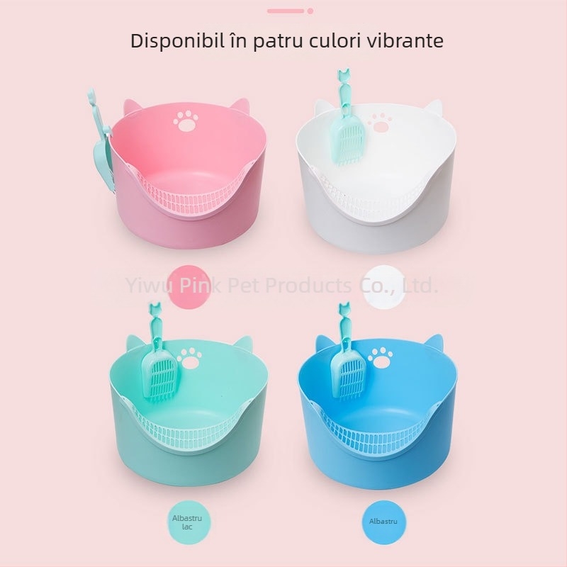 Cutie de nisip pentru pisici, cu design semiînchis, anti-strop, material PP, potrivită pentru pisici și pisoade