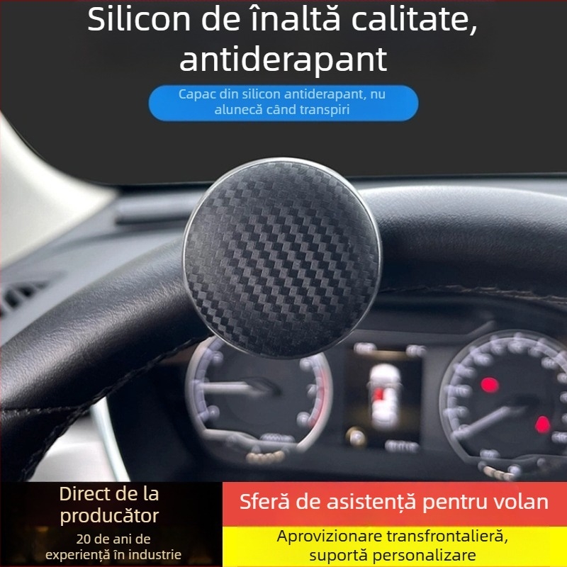 Minge de ajutor pentru volanul mașinii, pentru o singură mână, textură fibră de carbon, anti-derapare