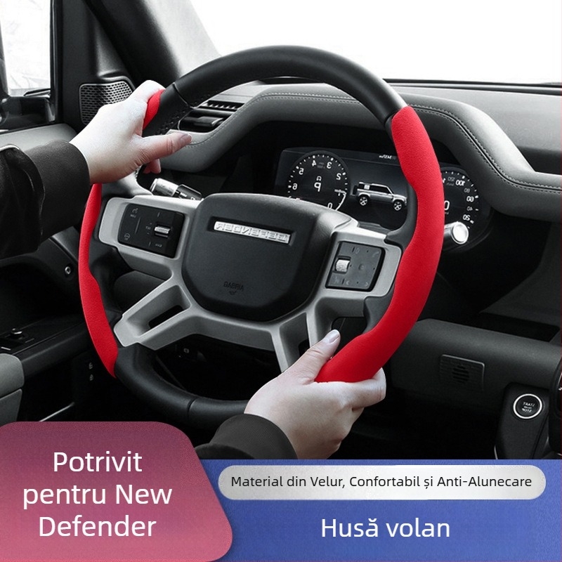 Husă de volan din piele întoarsă, antiderapant, model Aurora 45 Star Pulse, compatibil cu Land Rover Defender și Discovery Sport