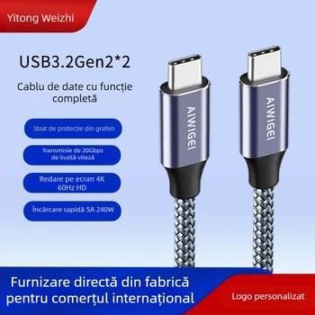 Cablu de date USB 3.2 Type-C cu husă pentru hard disk portabil, 20 Gbps, încărcare PD rapidă, proiecție 4K