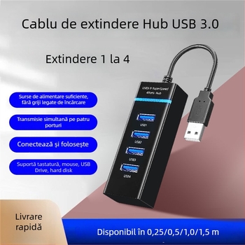Adaptor USB 3.0 1 la 4, hub alimentat prin USB, pentru imprimantă și PC