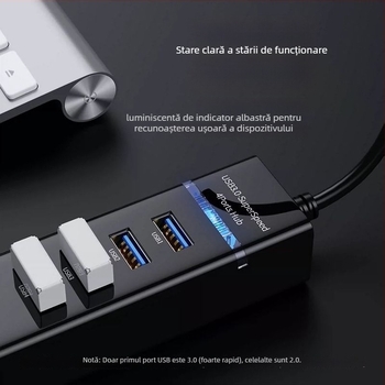 Adaptor USB 3.0 1 la 4, hub alimentat prin USB, pentru imprimantă și PC