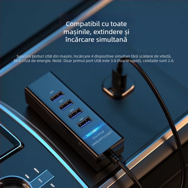 Adaptor USB 3.0 1 la 4, hub alimentat prin USB, pentru imprimantă și PC