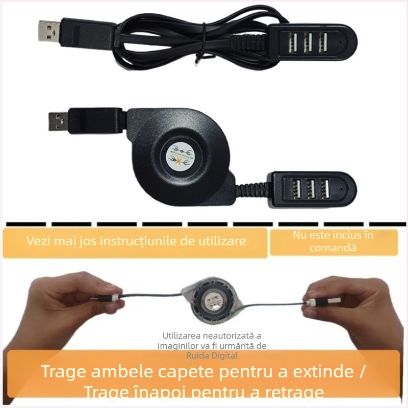 Hub USB 1 la 3 porturi cu alimentare externă, cablu USB 2.0 de 1 m