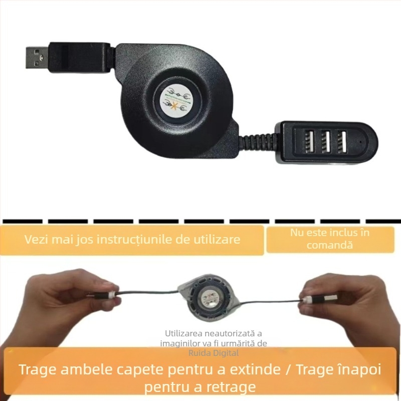 Hub USB 1 la 3 porturi cu alimentare externă, cablu USB 2.0 de 1 m