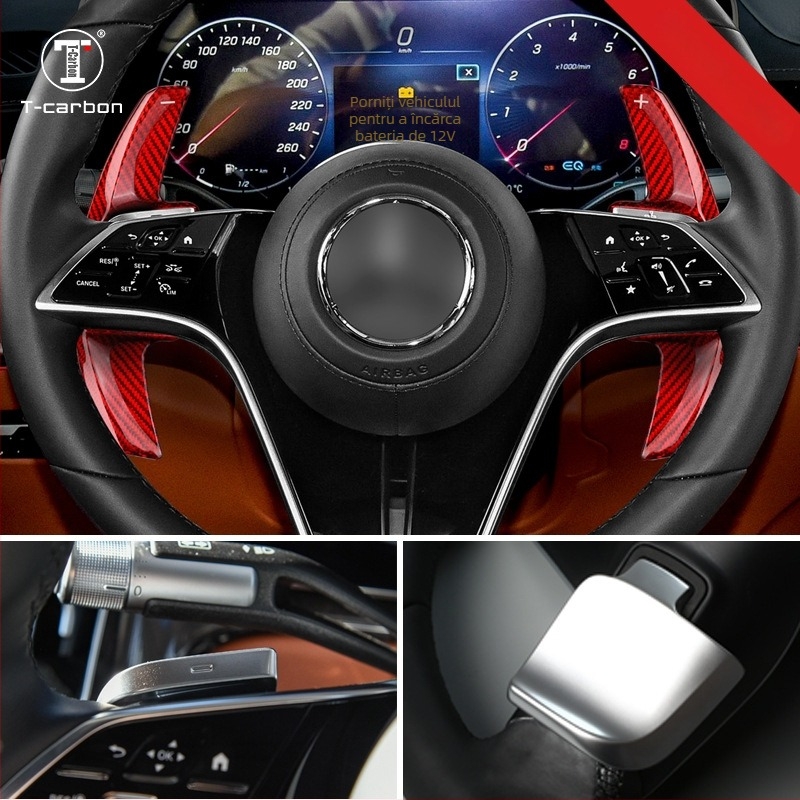 Palete de schimbare a treptelor pentru Mercedes-Benz, de la T-carbon – Material: fibră de carbon/fibră de sticlă; design mărit și conturat; montaj cu adeziv