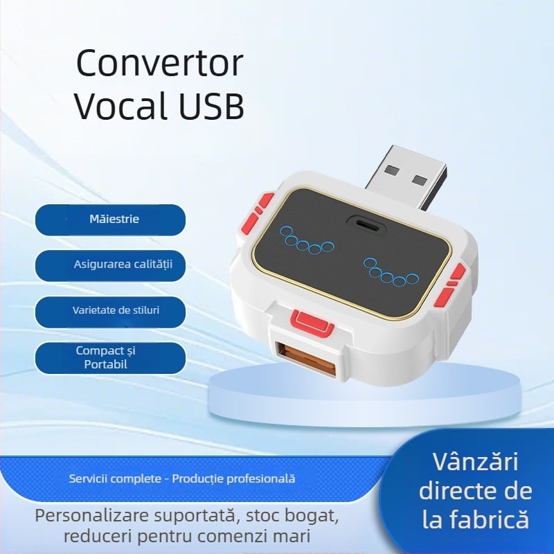 Convertor vocal inteligent USB cu hub și cablu de extindere – control vocal, splitter cu o singură ieșire, fără alimentare externă