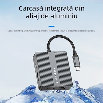 Lanshuo Hd706/Hp706 Stație docking cu HDMI dual, afișaj 4K60Hz pe trei ecrane, Gigabit Ethernet, USB 3.2, cablu de 0.15 m, fără alimentare externă