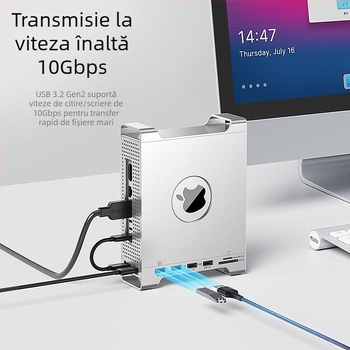 Suport-dock Mac mini M4 cu carcasă M.2 NVMe, interfață USB-C, 10 Gbps, fără alimentare externă