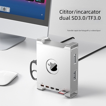 Suport-dock Mac mini M4 cu carcasă M.2 NVMe, interfață USB-C, 10 Gbps, fără alimentare externă