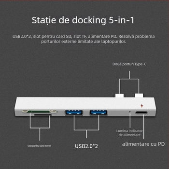 XSOON XS819 Stație docking Type-C, 5 în 1, USB 2.0, alimentare prin bus, cablu de 0,1 m