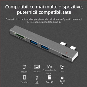 XSOON XS819 Stație docking Type-C, 5 în 1, USB 2.0, alimentare prin bus, cablu de 0,1 m