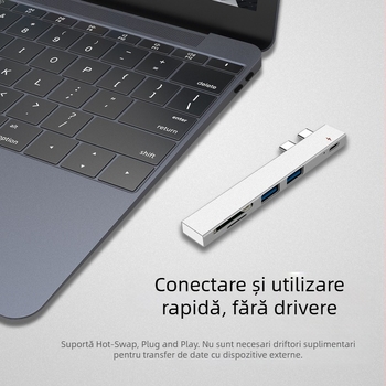 XSOON XS819 Stație docking Type-C, 5 în 1, USB 2.0, alimentare prin bus, cablu de 0,1 m