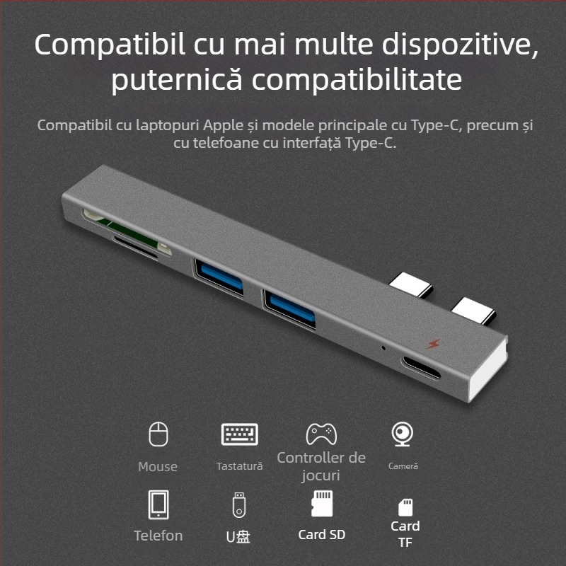 XSOON XS819 Stație docking Type-C, 5 în 1, USB 2.0, alimentare prin bus, cablu de 0,1 m