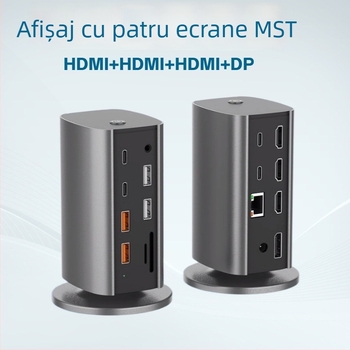 Stație de docking verticală 12-în-1, USB-C, USB 3.2 10Gbps, 4K/8K, alimentare externă, cablu 0,15 m