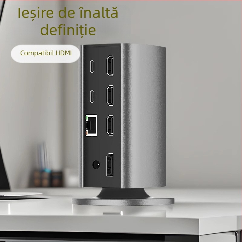 Stație de docking verticală 12-în-1, USB-C, USB 3.2 10Gbps, 4K/8K, alimentare externă, cablu 0,15 m