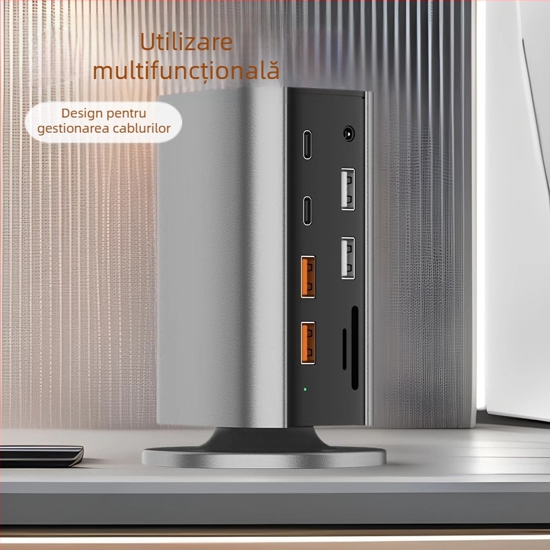 Stație de docking verticală 12-în-1, USB-C, USB 3.2 10Gbps, 4K/8K, alimentare externă, cablu 0,15 m
