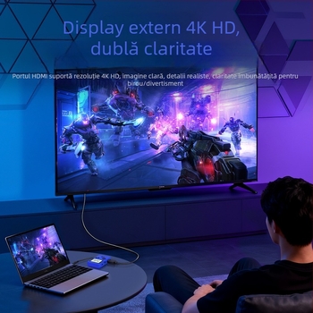 Stație docking HDMI cu hub USB 3.0 (Type-C) – 3 porturi, 5 Gbps, alimentată prin USB