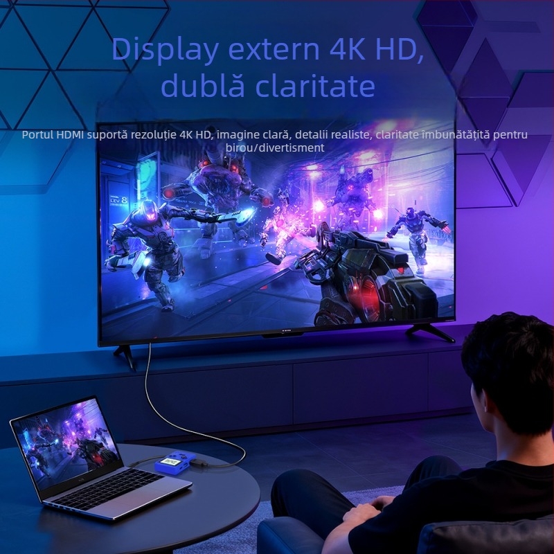 Stație docking HDMI cu hub USB 3.0 (Type-C) – 3 porturi, 5 Gbps, alimentată prin USB