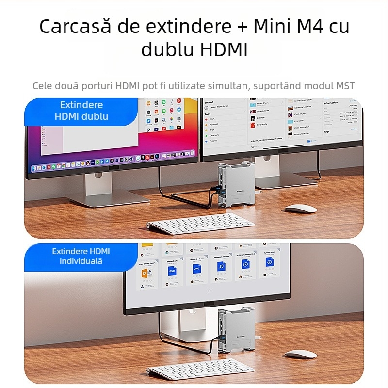 Suport Mac mini cu stație de expansiune și carcasă NVMe pentru SSD, USB 3.2 Type-C, MAC905, transfer de 10 Gbps
