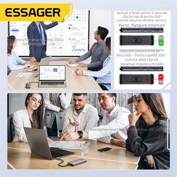 ESSAGER ES-HB01 Stație docking M.2 cu hub USB-C, carcasă încorporată pentru M.2 SSD, alimentare prin USB, 10Gbps