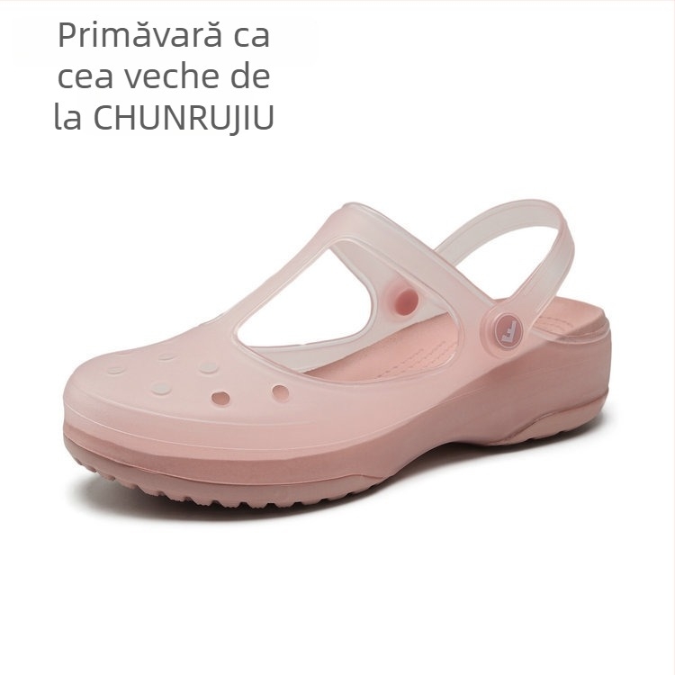 Pantofi femei Mary Jane perforați, cu partea superioară TPU, talpă EVA, anti-alunecare, talpă groasă, grosime talpă 3,5 cm